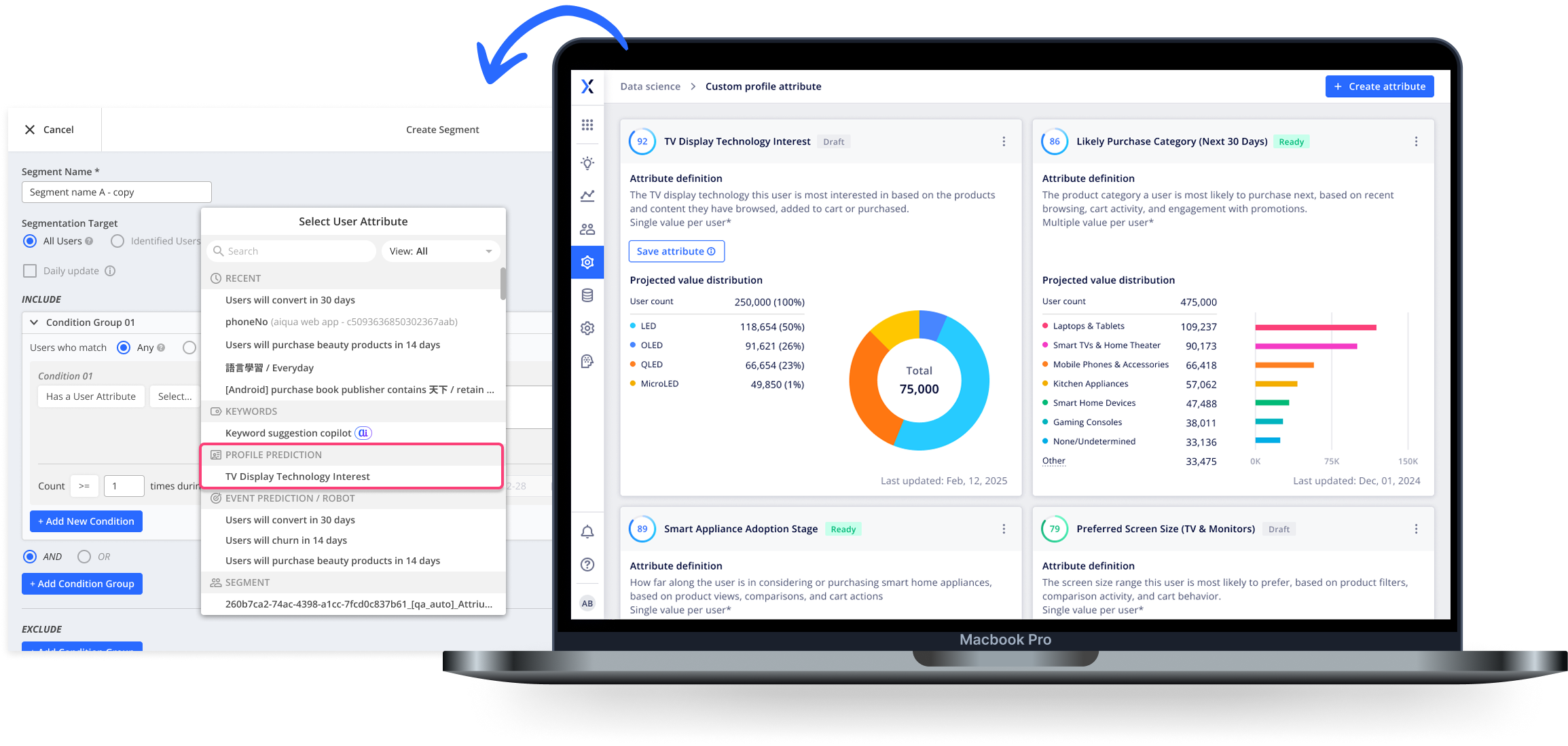 Site-wide projected value distribution across the full user base, ready to apply as a segment