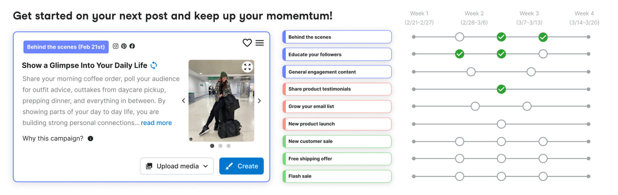 Interactive timeline with recap and momentum view