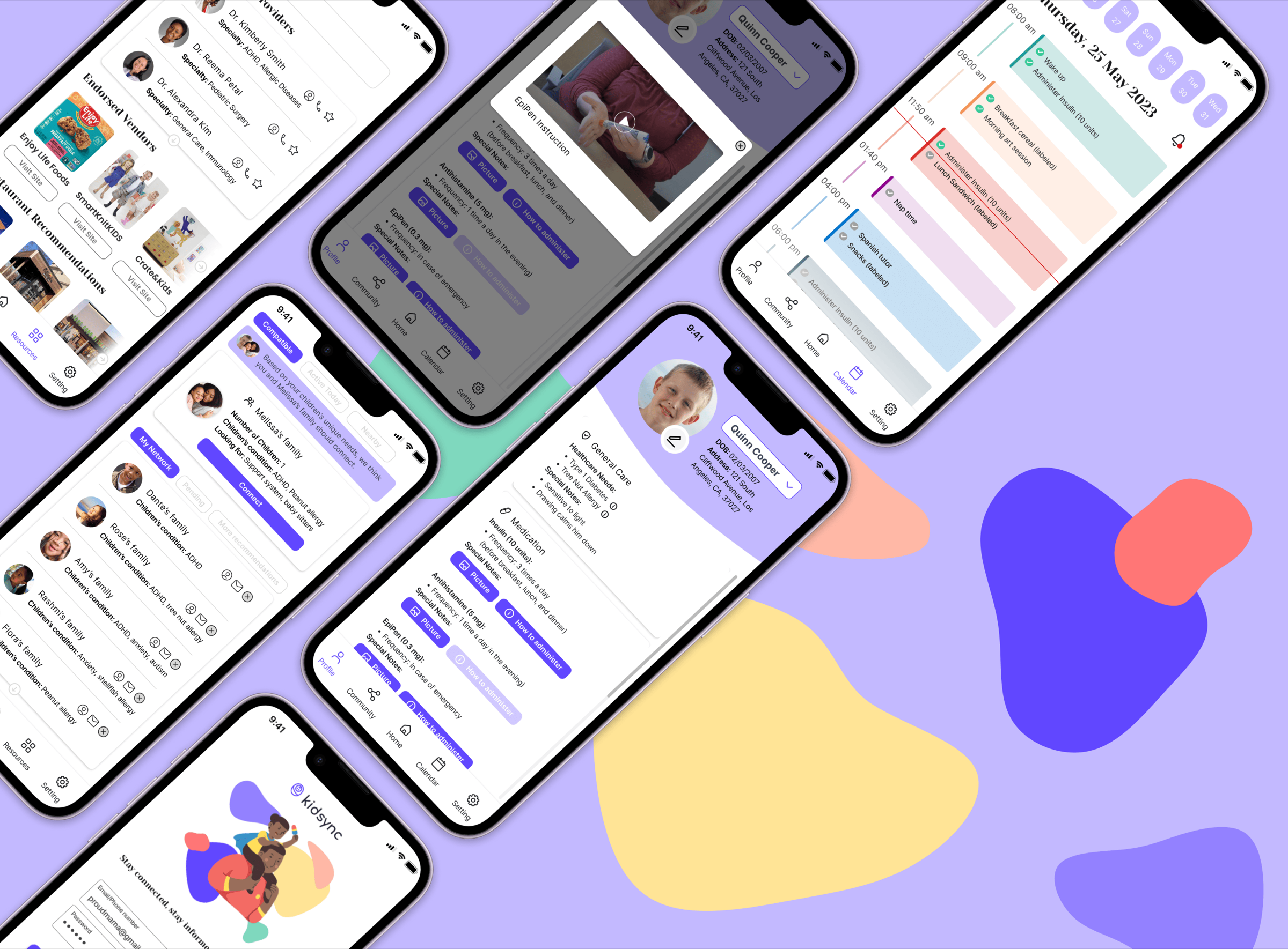 Kidsync app screens
